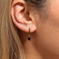 Créoles dorées serties de zircons noirs avec pendentif rectangulaire en pierre noire - Or Zircone Noire