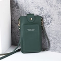 Minimalist dark green PU leather crossbody phone bag with gold clasp and long strap - Green
