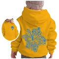 Kids bright yellow hoodie with blue tropical sunset prints and hibiscus flower design - Tops / 100cm / Yellow 2