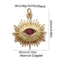Golden sun-shaped evil eye pendant in copper with red center stone, 23mm height - CX141-5 (Ruby Sun Eye)
