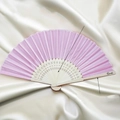 Pink silk bridal fan with black Bride lettering and natural bamboo ribs on silk background - Pink (Bride)