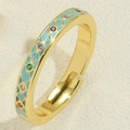 Adjustable golden V-shaped ring with turquoise enamel and colorful gemstones inlay - Blue Enamel Rhinestone (JZ0428 Blue)