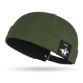 Army green docker brimless cap with embroidered horse logo and adjustable strap - Dark Green