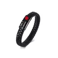 Bracciale medico in pelle intrecciata nera con chiusura magnetica diabete tipo 2 - 19cm / Diabete Tipo 2-Allerta Rossa