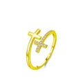 Adjustable S925 sterling silver open ring with gold cross design and zircon stones - Adjustable Open / S925 Sterling Silver (Gold)