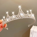 Sparkling silver princess crown hairband with white crystals for girls birthday gifts - Silver Five-Peak Marquise