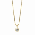 Minimalistische goldene Kugelkette mit brillantem runden Zirkonia-Anhänger auf weißem Grund - Runder Zirkonia Anhänger (Gold) / Kupfer Vergoldet 18K