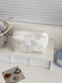 White quilted makeup bag with pearl luster finish and elegant bow embroidery texture - Without Charm / White