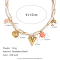Details der 18K vergoldeten Edelstahlkette mit Band und maritimen Anhängern - Herz Muschel Delphin Anhänger Halskette (N3619) / Gold/Weiß