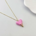 Pink heart pendant necklace with gold liquid metal detail on a delicate chain - Pink