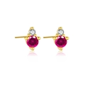 S925 sterling silver 18K gold plated stud earrings with pink gemstone and white zircon - July/Pink
