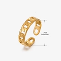 Adjustable golden stainless steel chain link ring with a polished texture finish - Gold Ring 163