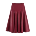 Elegant burgundy faux leather A-line midi skirt with pleated design and smooth finish - XS / Dark Red