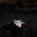Handcrafted S925 sterling silver opal ring with branch design and white gemstone - Adjustable Size 14 / White Gold
