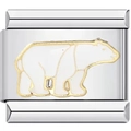 Stainless steel modular bracelet charm featuring a white enamel polar bear with gold plating - 0173-polar Bear