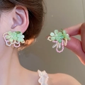 Boucles d'oreilles fleur verte avec créoles à glands perlés colorés style frais - Pétale Vert Clair Gland à Perles Colorées (2# Tige de boucle d'oreille en argent - Vert)