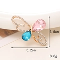 Detailed view of pink and blue crystal butterfly accessory with 5.2cm x 3.5cm dimensions - D909-Gem Butterfly Knot (Pink & Lake Blue)