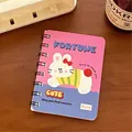 Mini A7 Spiralnotizbuch mit süßem rosa-blauem Hasen-Cartoon-Design auf Holzplatte - 7# Kleiner Hase