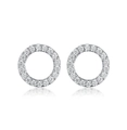 Elegantes pendientes de botón circulares en plata S925 con circonitas blancas brillantes - Círculo hueco pavé de circonitas