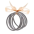 Set di bracciali in plastica glitterata con fiocco in organza arancione e paillettes - Set di fiocchi con paillettes multicolore scure (30152)