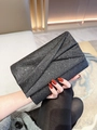 Elegant black glitter clutch bag with pleated texture and stylish shoulder chain strap - Black