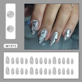 Unghie finte cat eye argento con linee metalliche 3D, set lungo a forma di mandorla - Stile Occhio di Gatto 3D Grigio Argento (W1975)