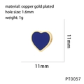 Detailed view of blue heart enamel copper gold plated bead with size specifications - Blue (PT0057)