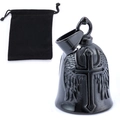 Gothic black stainless steel angel wing bell pendant with a black velvet jewelry pouch - Black Set with Velvet Bag