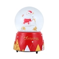 Rotierende Weihnachts-Schneekugel mit Weihnachtsmann auf Rentier und rotem Sockel - Runder Weihnachtsmann ohne Rucksack