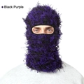 Knitted balaclava face mask in black and purple contrast fuzzy plush material - Purple / One Size