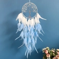 Blue and white tree of life dream catcher with crystal stones and feathers for wall decor - Under the Tree of Life - Blue