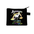 Black polyester kids coin purse featuring a colorful llamacorn print and side strap - Black Magic Llamacorn