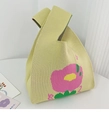 Light green knitted knot bag featuring pink flower patterns and single handle design - 20*35cm / Single Flower Yellow