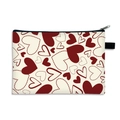 Beige canvas cosmetic bag featuring deep red digital heart prints and black zipper closure - Beige with Red Hearts Style (10)