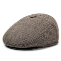 Classic brownish retro plaid flat cap with wool texture and ear protection for men - One Size / Khaki