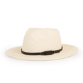 Détail d'un chapeau de paille crème avec un ruban en similicuir noir et boucle en métal - M / crème