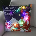 Christmas LED throw pillow with Santa pattern and colorful lights on a cozy sofa - Santa & Snow Scene-21M-1