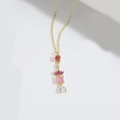 Collana d'oro con pendente a croce di pietre rosa e viola e gemma a cuore - Cuore in Zirconia Bianca