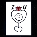 Healing card with natural red agate heart stone and hand-drawn figure in I love U style - Red Agate