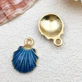 Blue ocean-themed scallop shell alloy pendant charm with glitter enamel finish - 1pc Scallop 13x18mm Blue