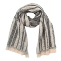 Détail d'une écharpe en fil bouclé avec rayures jacquard géométriques gris-beige et franges - 07# Gris