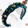 Serre-tête tressé de Noël en velours vert foncé avec strass rouges et flocons de neige - Modèle Tressé / vert foncé
