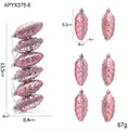 Pink pine cone shaped Christmas ornaments set of 6 with glitter and geometric facets - Pink Pine Cone Shape (6 Pcs/Box)
