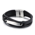 Pulsera para hombre de cuero trenzado de doble capa con cierre de acero inoxidable pulido en blanco - Estilo C (KB109105-QM)