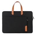14 inch laptoptas van zwarte Oxford-stof met bruine lederen handgrepen - 15/15.4/15.6 Inch / Zwart
