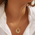 Elegant 18K gold two-tone circular pendant necklace with sparkling zircon pavé - Two-tone Ring (XHN005GL)
