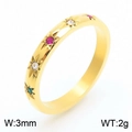 Golden stainless steel ring featuring colorful inlaid gemstones and star engravings - Star Engraved Gold (KR1088282-GC)
