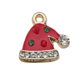 Christmas hat charm with red enamel coating and sparkling rhinestones for DIY jewelry - Christmas Hat 15x15mm