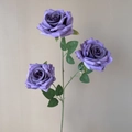 Three-headed artificial diamond rose branch in purple silk for wedding decoration - Purple Center