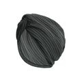 Deep grey elastic turban hat with pleated cross-twist design in textured fabric - Dark Grey